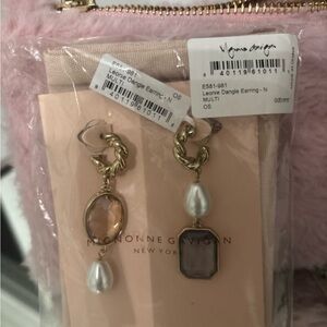 Mignonne Gavigan Gold Mismatched Earrings with Peach and Smoky Stones